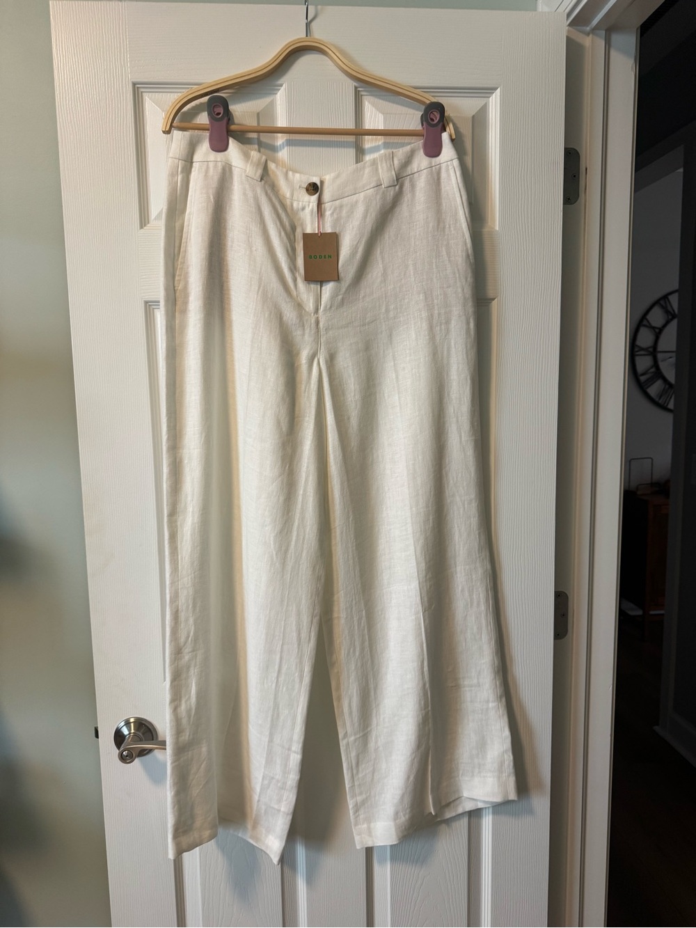Boden Women’s Ivory Linen Wide Leg Trousers Size 10